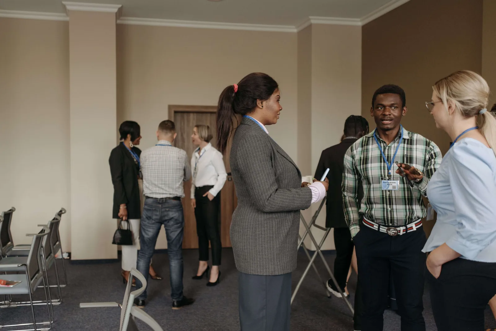 Job seeker shaking hands during a networking conversation