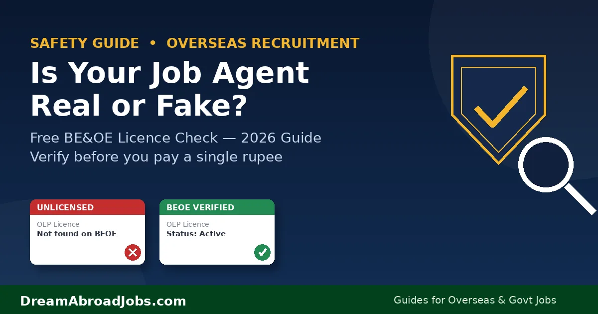 Verify if an overseas job agent has a valid BE&OE OEP license before paying